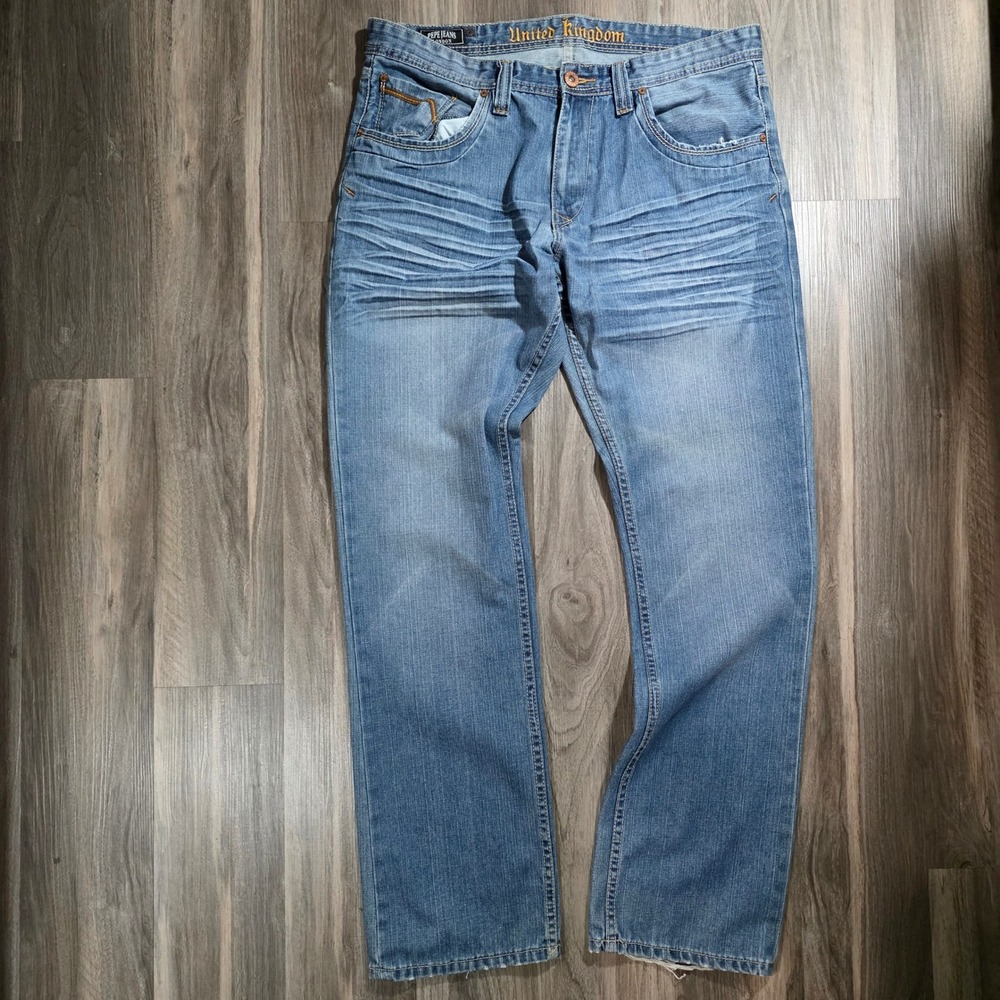 Pepe Jeans London United Kingdom Mens Straight Leg Blue Denim Jeans 37x33 1376